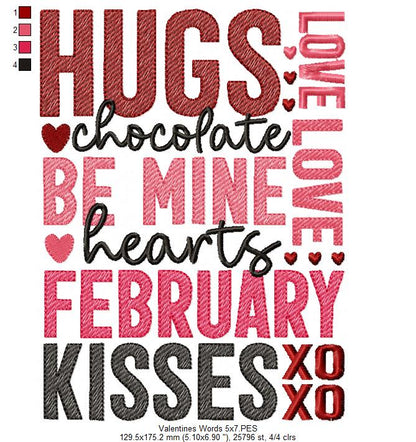 Valentine's Words - Fill Stitch - Machine Embroidery Design