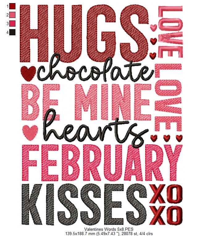 Valentine's Words - Fill Stitch - Machine Embroidery Design