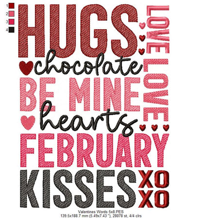 Valentine's Words - Fill Stitch - Machine Embroidery Design