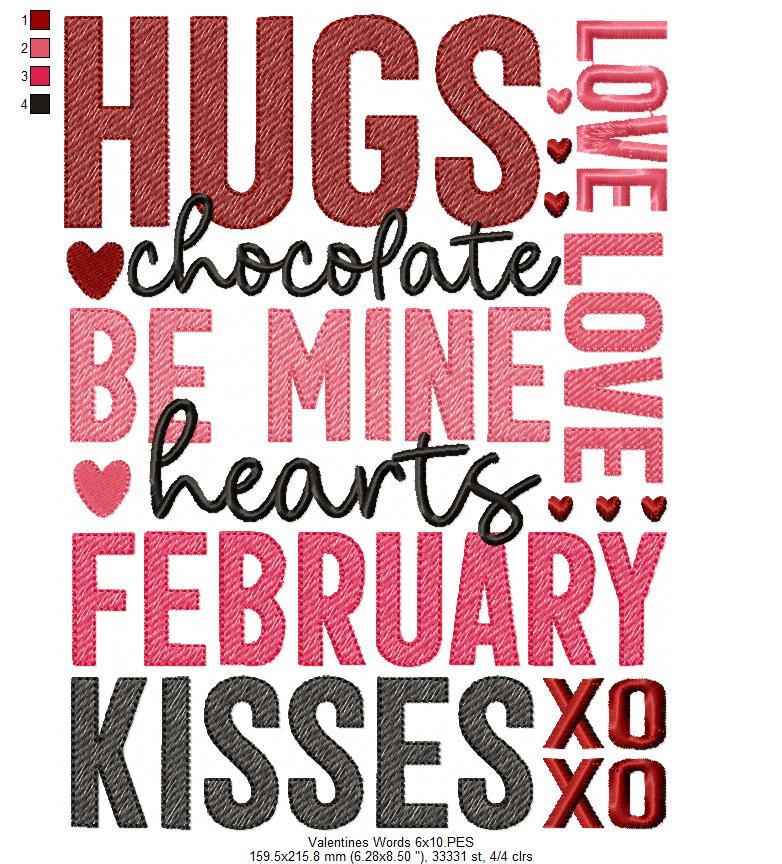 Valentine's Words - Fill Stitch - Machine Embroidery Design