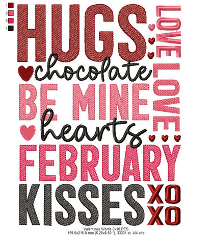 Valentine's Words - Fill Stitch - Machine Embroidery Design