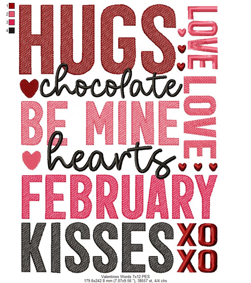 Valentine's Words - Fill Stitch - Machine Embroidery Design
