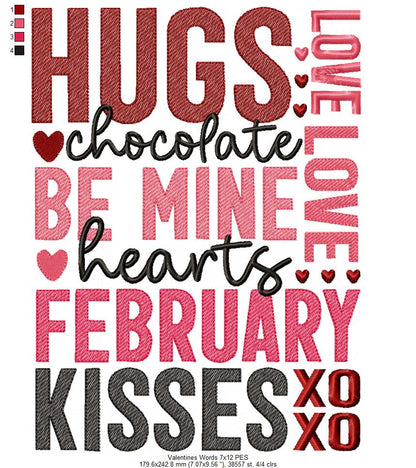 Valentine's Words - Fill Stitch - Machine Embroidery Design
