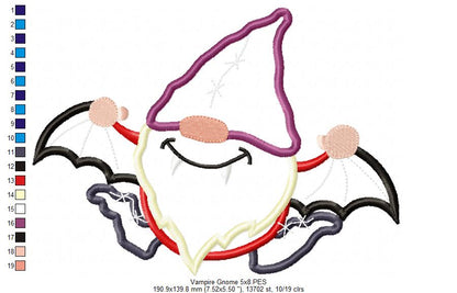 Vampire Gnome - Applique - Machine Embroidery Design