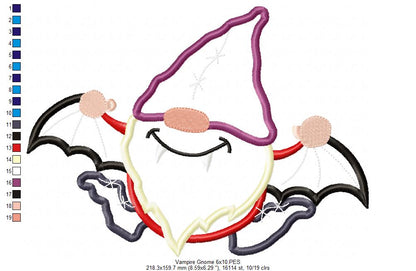 Vampire Gnome - Applique - Machine Embroidery Design