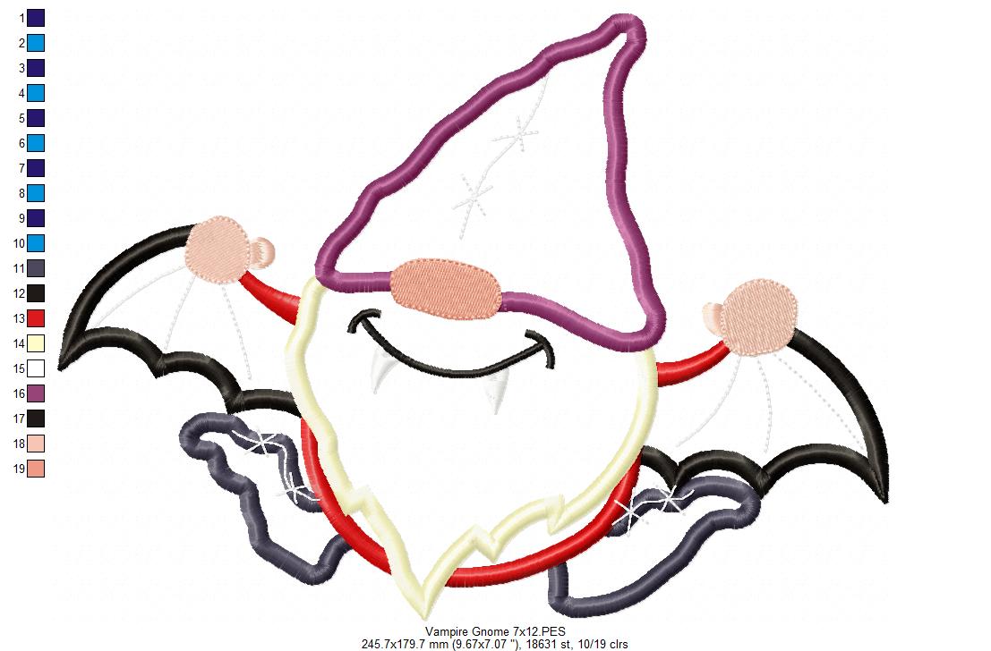 Vampire Gnome - Applique - Machine Embroidery Design