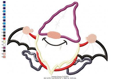 Vampire Gnome - Applique - Machine Embroidery Design