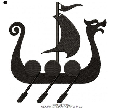 Viking Ship - Fill Stitch - Machine Embroidery Design