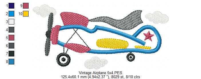 Vintage Airplane and Clouds - Applique