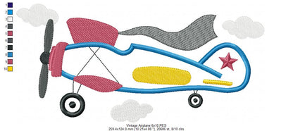 Vintage Airplane and Clouds - Applique