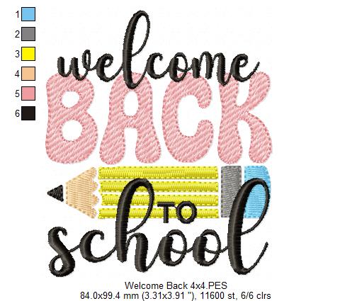 Welcome Back to School - Fill Stitch - Machine Embroidery Design