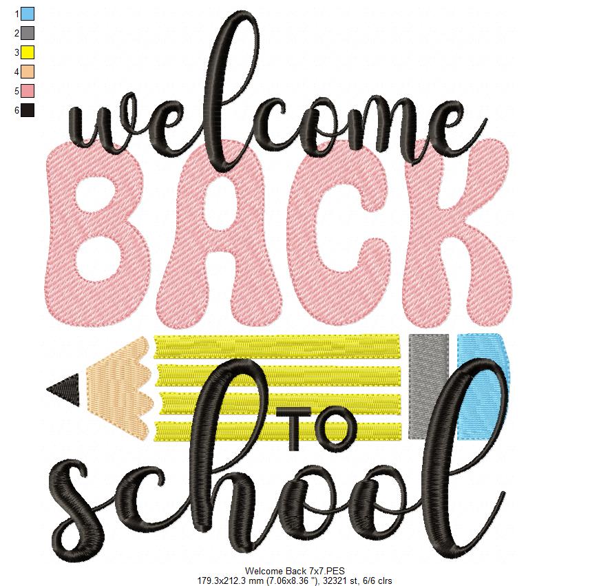 Welcome Back to School - Fill Stitch - Machine Embroidery Design