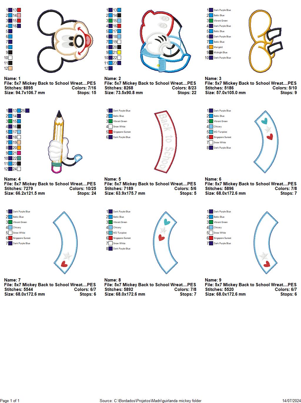 Back to School Mickey Garland - ITH Project - Machine Embroidery Design