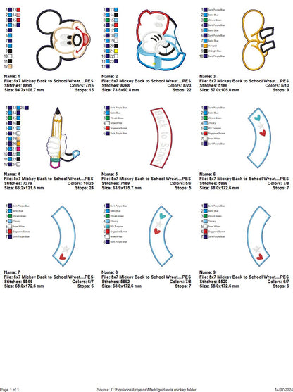 Back to School Mickey Garland - ITH Project - Machine Embroidery Design