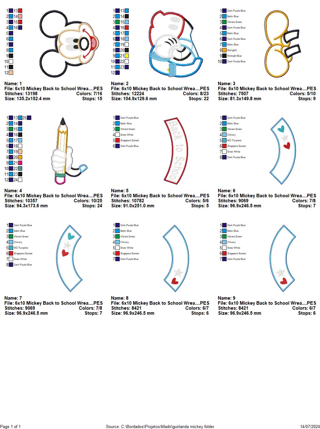 Back to School Mickey Garland - ITH Project - Machine Embroidery Design