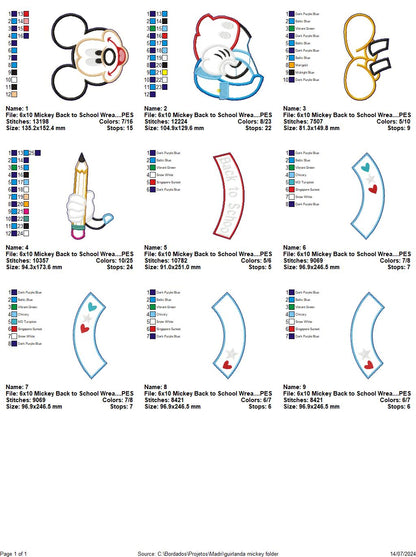 Back to School Mickey Garland - ITH Project - Machine Embroidery Design