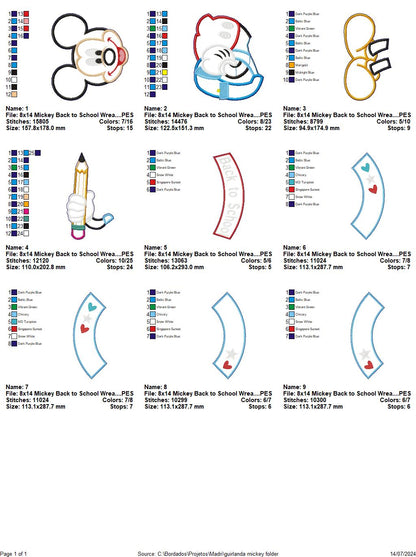 Back to School Mickey Garland - ITH Project - Machine Embroidery Design