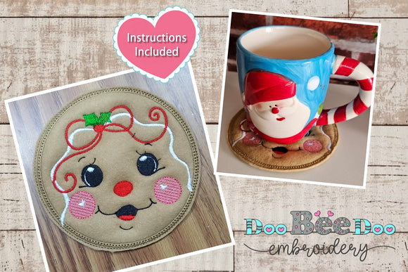 Christmas Gingerbread Coaster - ITH Project - Machine Embroidery Design