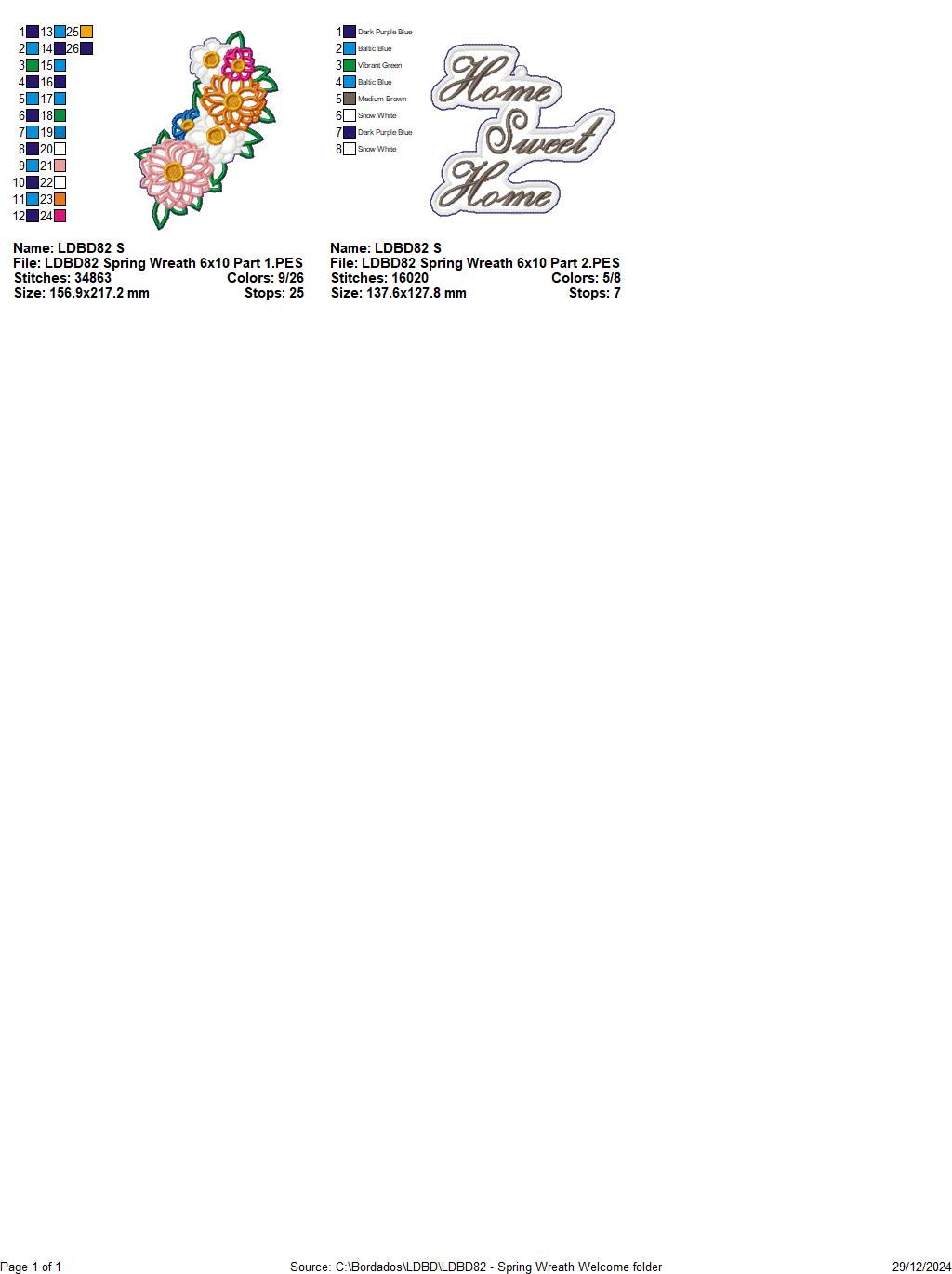 Spring Flowers Wreath - ITH Project - Machine Embroidery Design