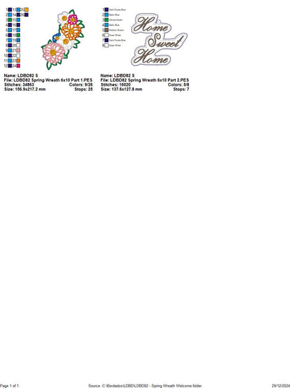 Spring Flowers Wreath - ITH Project - Machine Embroidery Design