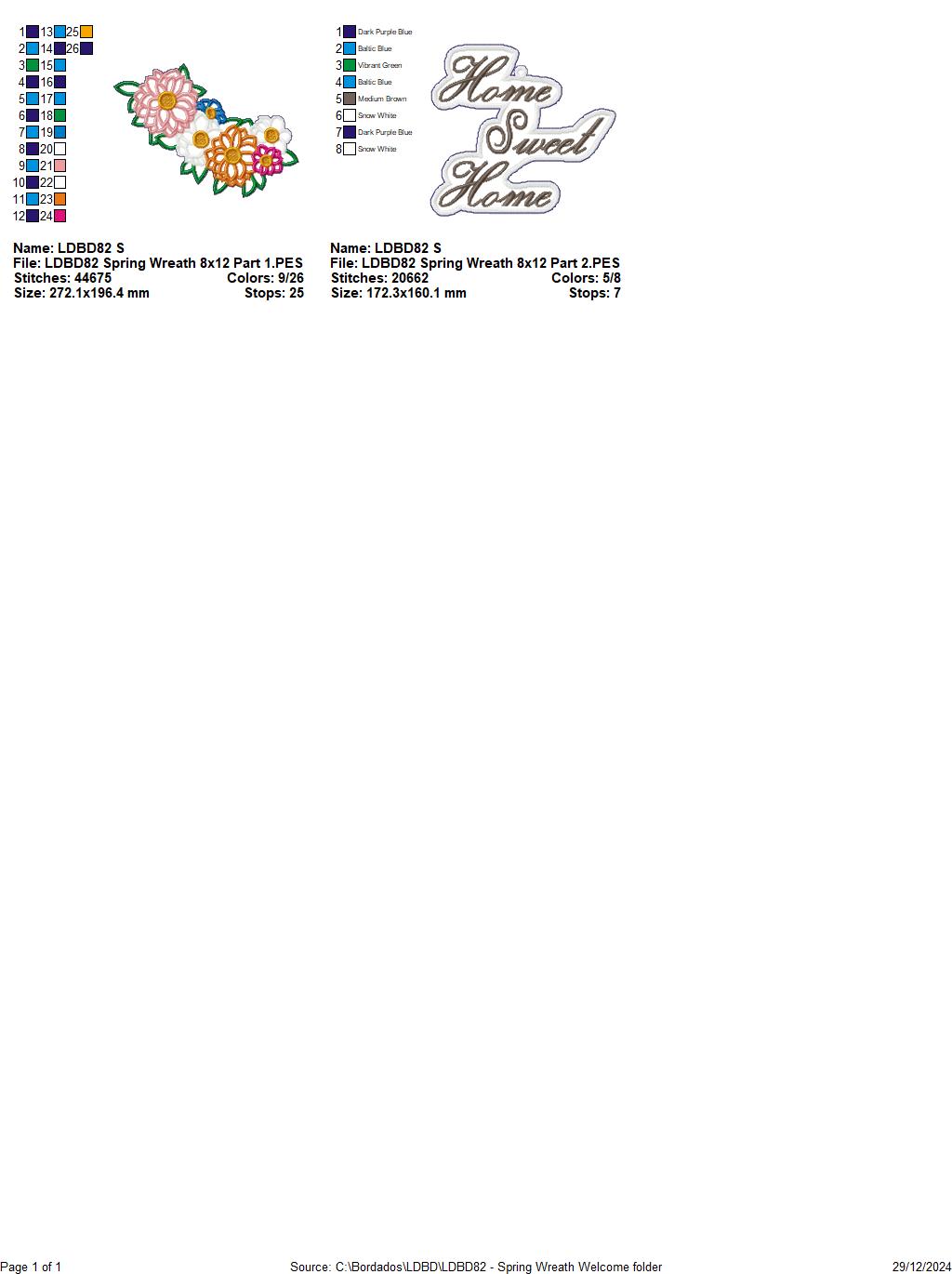 Spring Flowers Wreath - ITH Project - Machine Embroidery Design