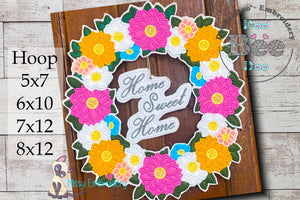 Spring Flowers Wreath - ITH Project - Machine Embroidery Design