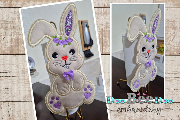 Bunny with Flowers Paper Towel Holder Cover - ITH Project - Machine Embroidery Design