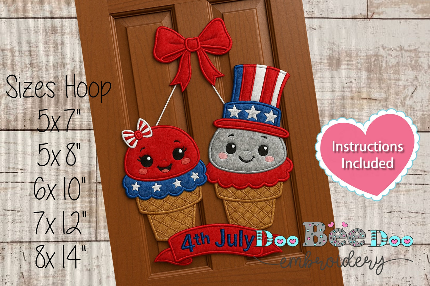 Patriotic Ice Cream Love Duo 🍦❤️💙 – ITH Project – Machine Embroidery Design
