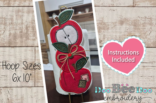 Red Apples Paper Towel Holder Cover - ITH Project - Machine Embroidery Design