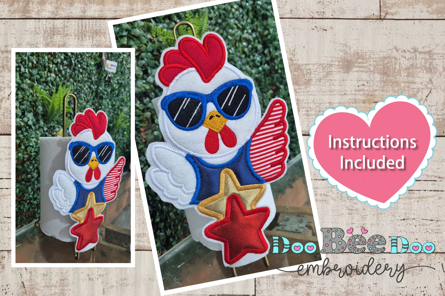 Patriotic Chicken Paper Towel Holder Cover – ITH Project – Machine Embroidery Design 🐔⭐