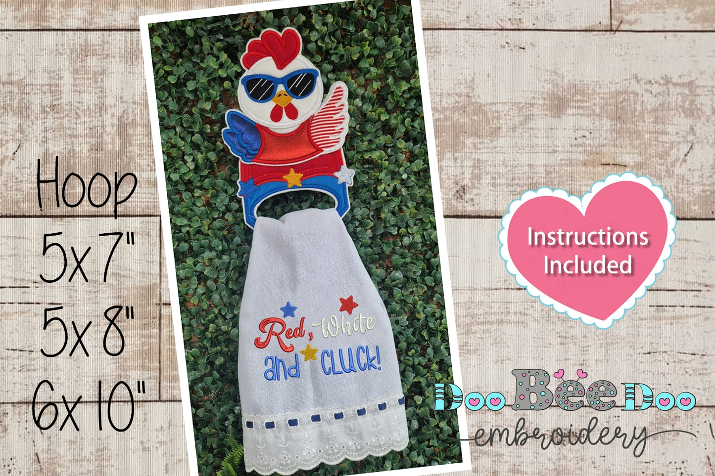 Red, White and Cluck Chicken Towel Holder – ITH Project – Machine Embroidery Design 🐔🎇