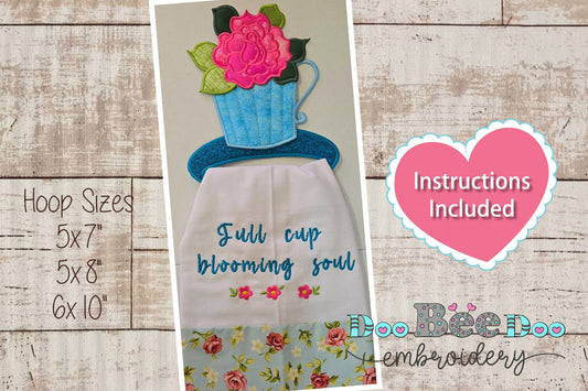 Floral Teacup Towel Holder – ITH Project – Machine Embroidery Design