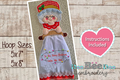 Cute Mrs. Claus Towel Holder – ITH Project – Machine Embroidery Design