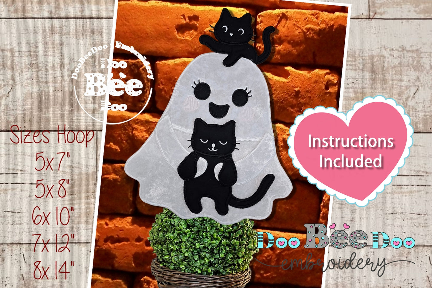 Ghost with Two Black Cats – ITH Project – Machine Embroidery Design