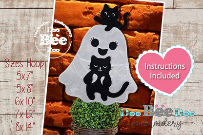 Ghost with Two Black Cats – ITH Project – Machine Embroidery Design