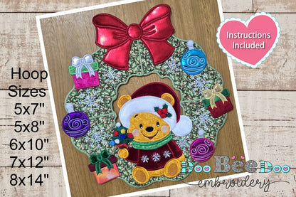 Christmas Bear Wreath – ITH Project – Machine Embroidery Design