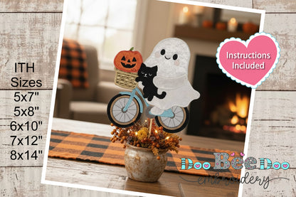Little Ghost on Bicycle – ITH Project – Machine Embroidery Design