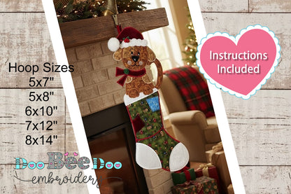 🐾 Christmas Puppy Stocking – ITH Project – Machine Embroidery Design