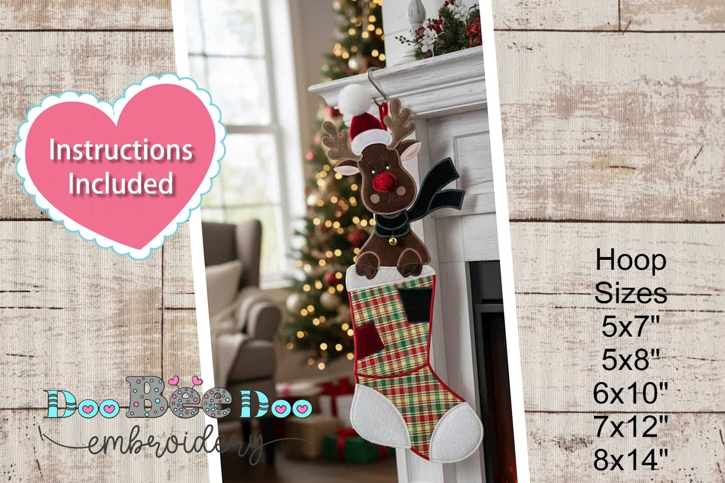 🦌 Christmas Reindeer Stocking – ITH Project – Machine Embroidery Design