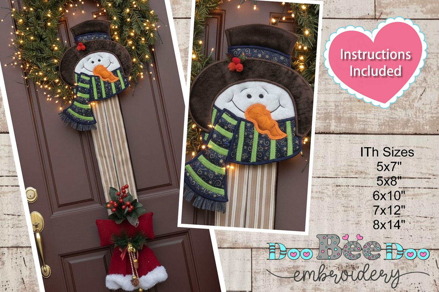 Snowman with Black Hat Door Hanger – ITH Project – Machine Embroidery Design