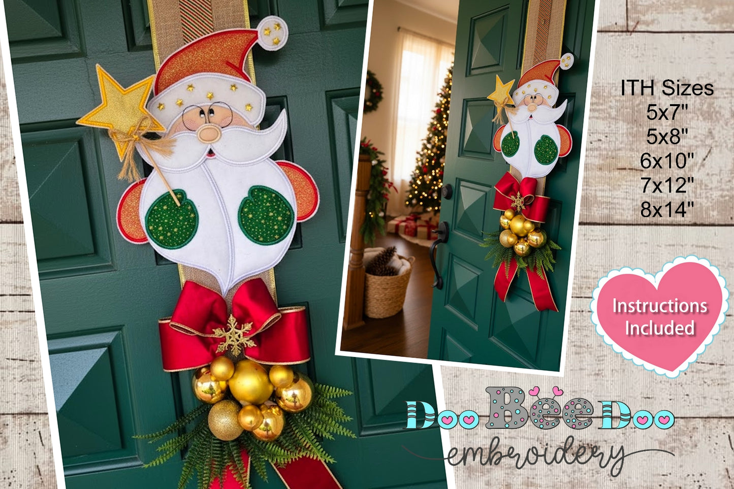 Santa Claus with Star Door Hanger – ITH Project – Machine Embroidery Design