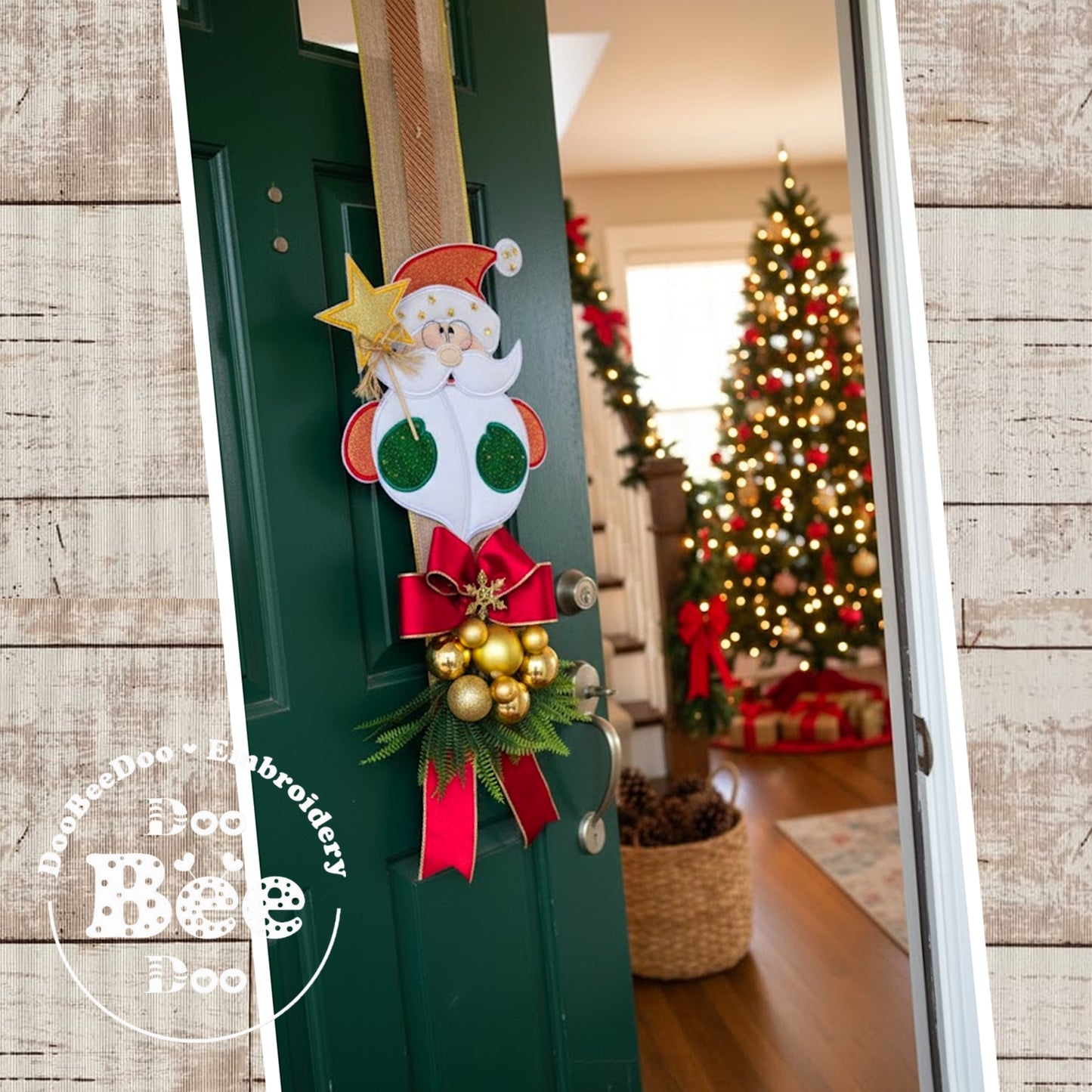 Santa Claus with Star Door Hanger – ITH Project – Machine Embroidery Design