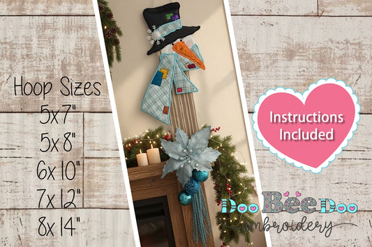 Snowman With Blue Scarf Door Hanger – ITH Project – Machine Embroidery Design