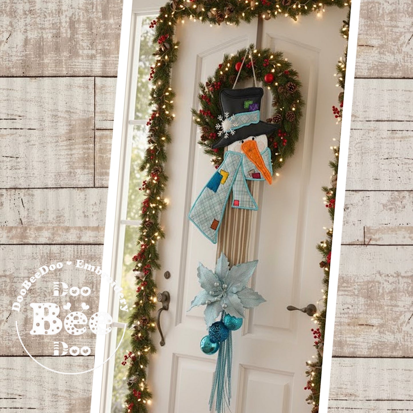 Snowman With Blue Scarf Door Hanger – ITH Project – Machine Embroidery Design