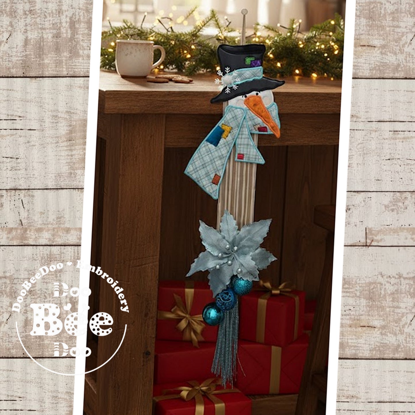 Snowman With Blue Scarf Door Hanger – ITH Project – Machine Embroidery Design