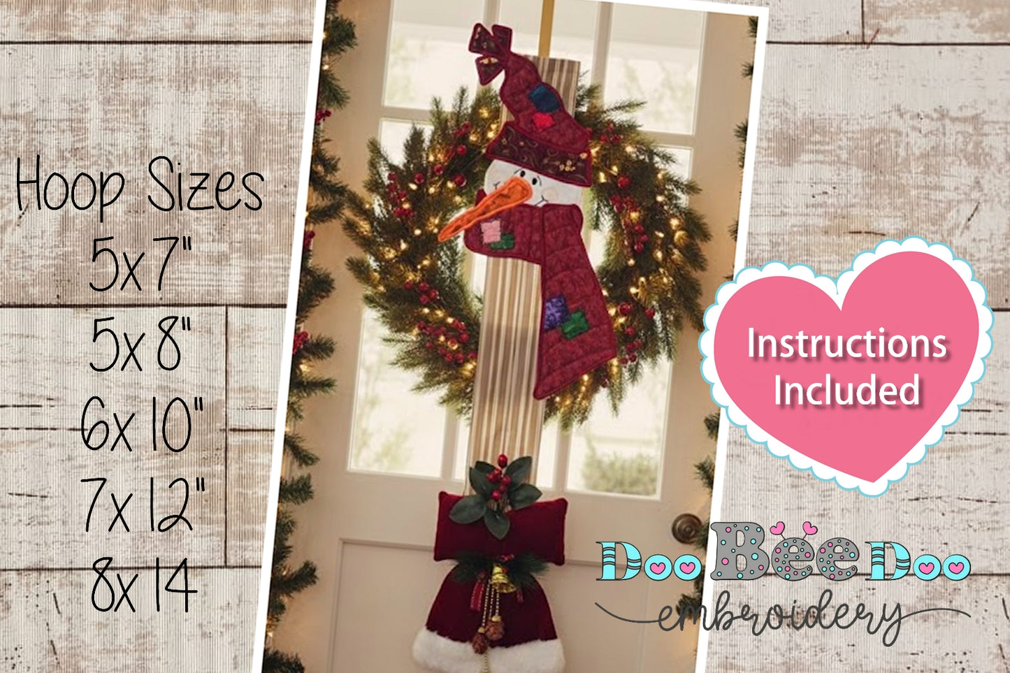 Red Hat Snowman Door Hanger – ITH Project – Machine Embroidery Design