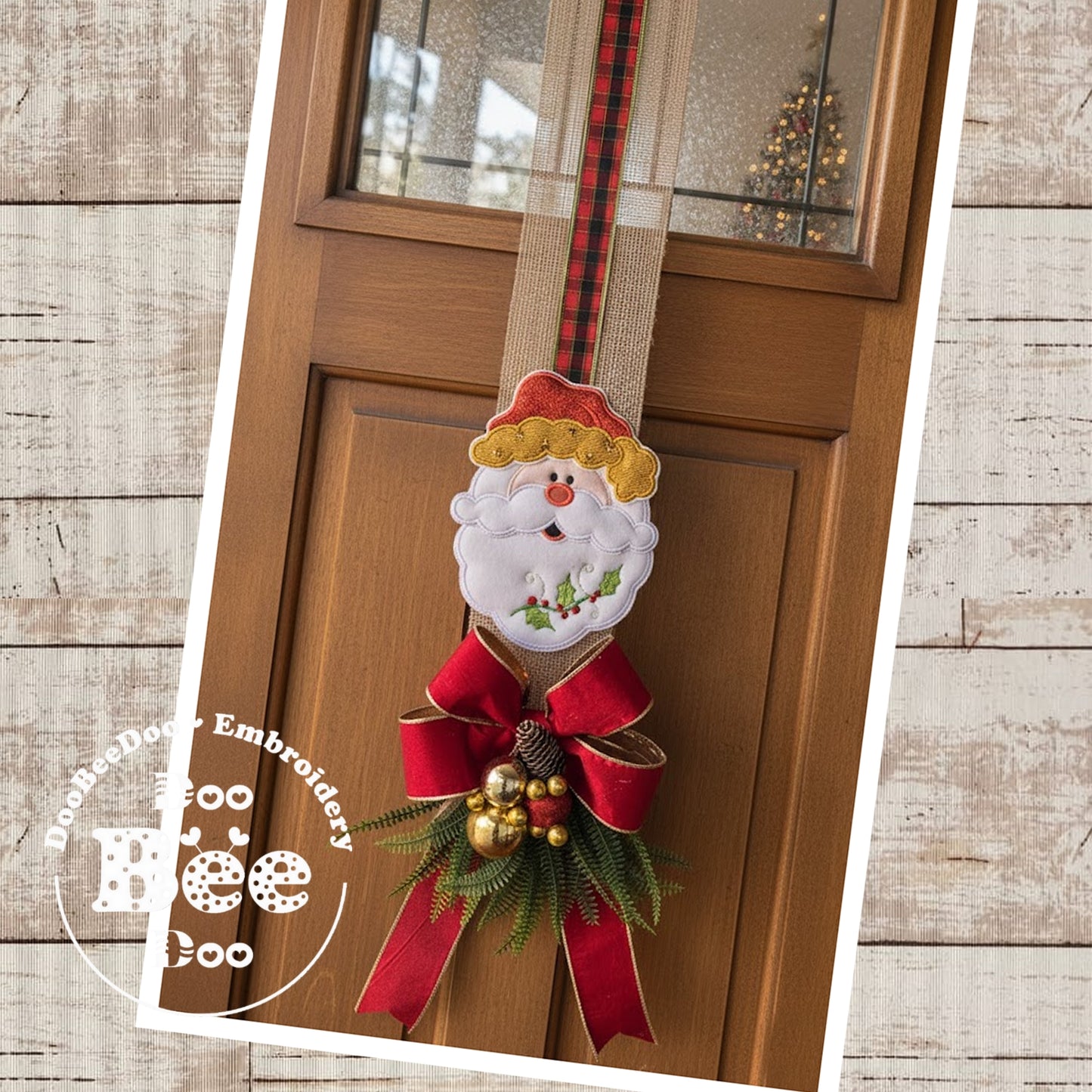 Santa Claus with Holly in his Beard Door Hanger – ITH Project – Machine Embroidery Design