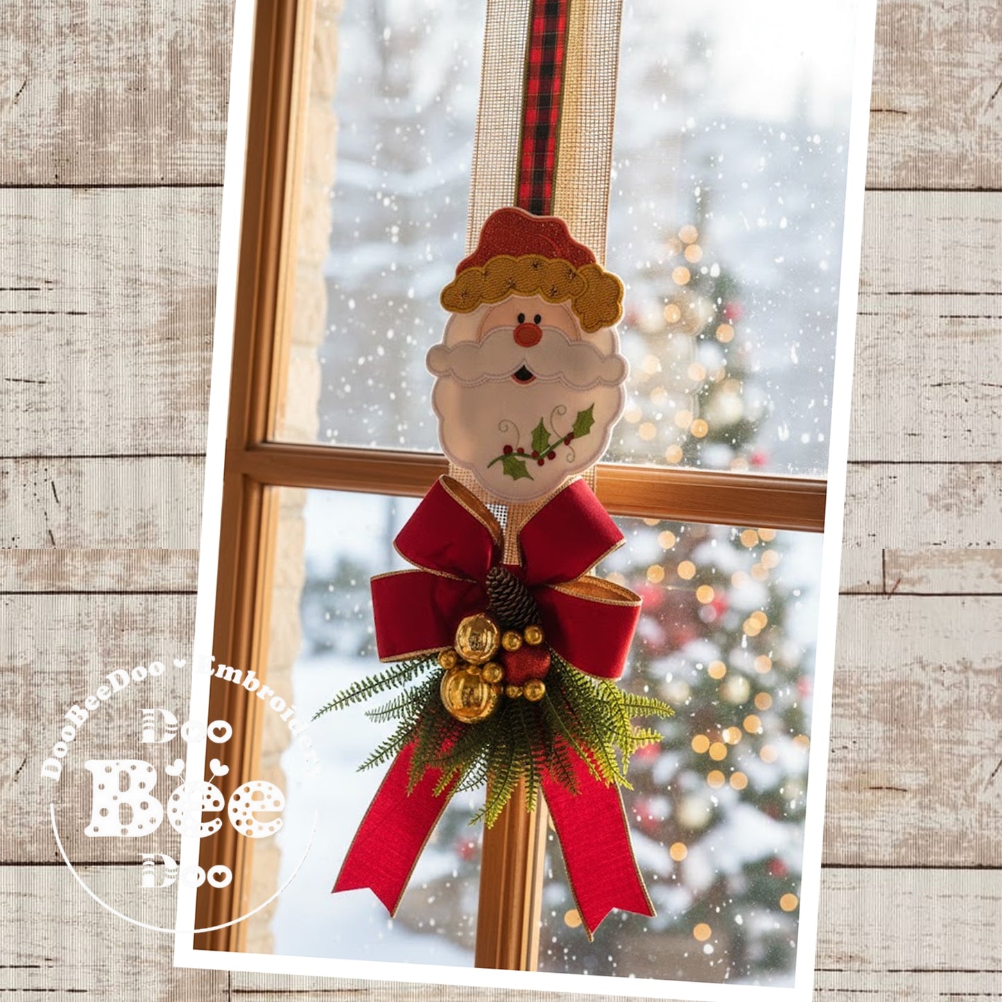 Santa Claus with Holly in his Beard Door Hanger – ITH Project – Machine Embroidery Design