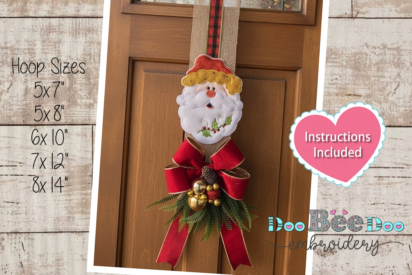Santa Claus with Holly in his Beard Door Hanger – ITH Project – Machine Embroidery Design