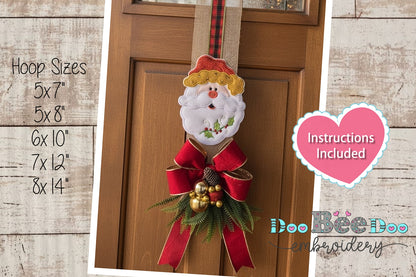 Santa Claus with Holly in his Beard Door Hanger – ITH Project – Machine Embroidery Design